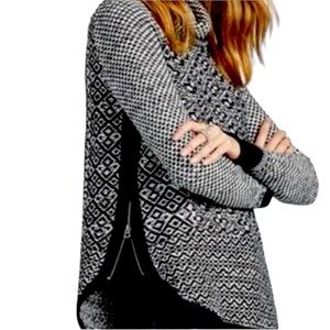 Lucky Brand Black and White Patterned Cowl Neck Sweater